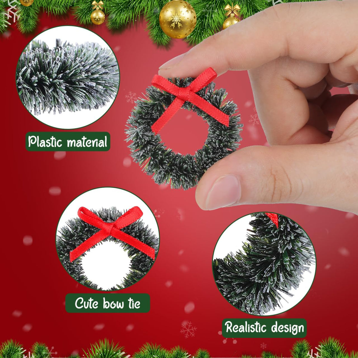 Veemoon 20Pcs Mini Christmas Wreaths with Bow, Christmas Tree Miniature Hanging Wreaths DiIY Craft Winter Garlands Decoration Dollhouse Garlands Ornaments for Festival Supplies (1. 4inch, Green)