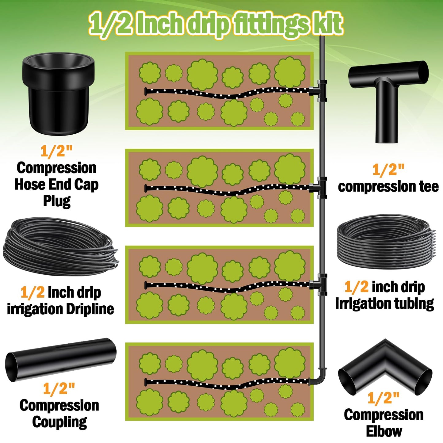 Pangda 25 Pack 1/2" PVC Compression Coupling Drip Irrigation Black