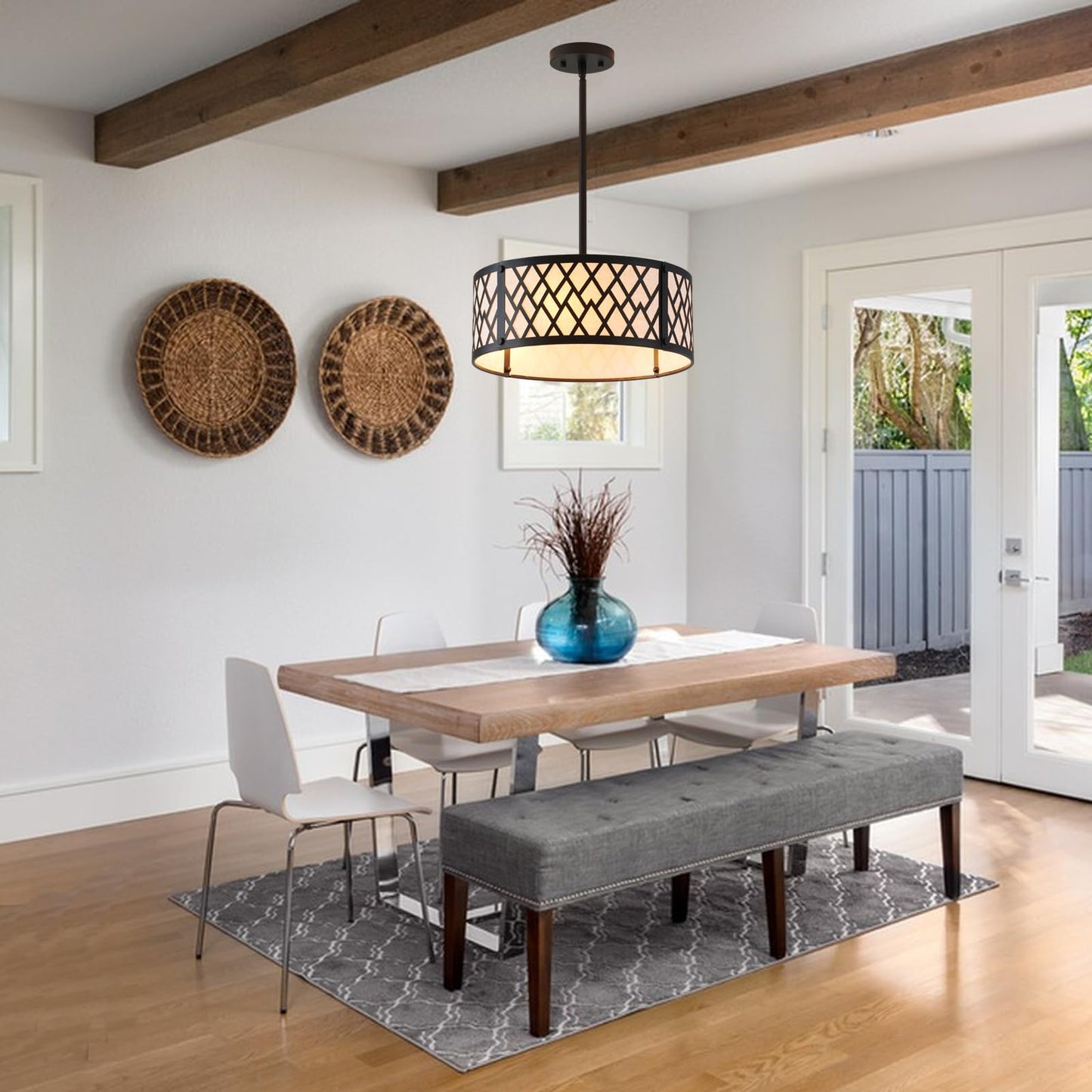 SGLfarmty 15.7in Black Drum Chandelier 3 Light Ceiling Fixture Farmhouse Pendant