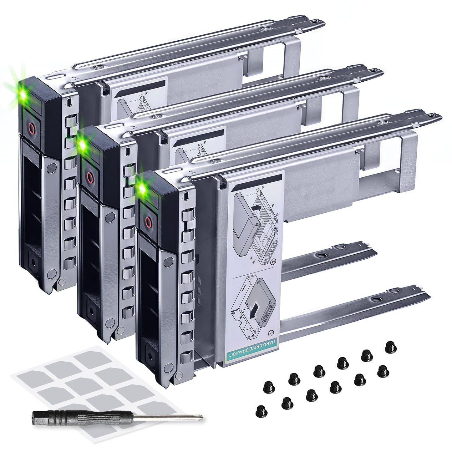 DRIVECADDY 3-Pack 3.5" Hard Drive Caddy 2.5" to 3.5" Adapter Dell Servers