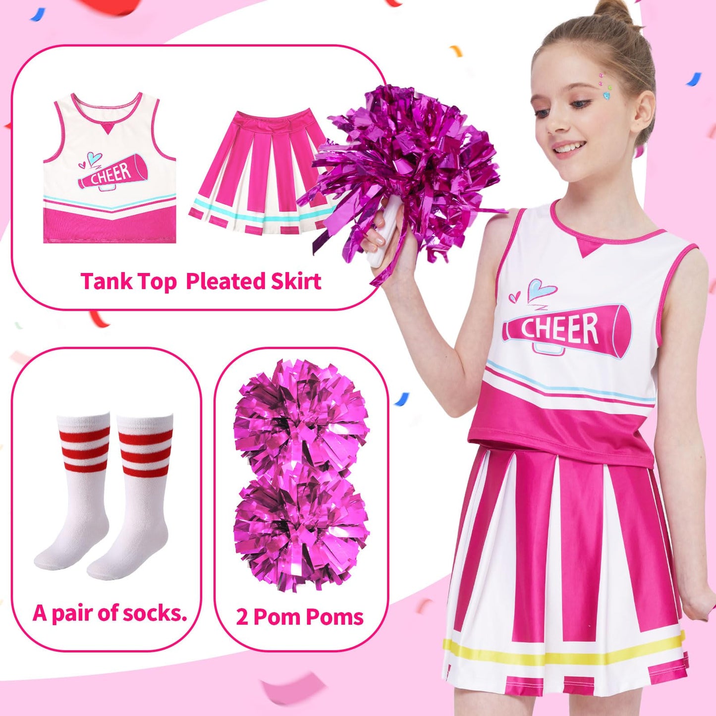 PARTTELY Girls Cheerleader Outfit Uniform Hot Pink Size 6-7T