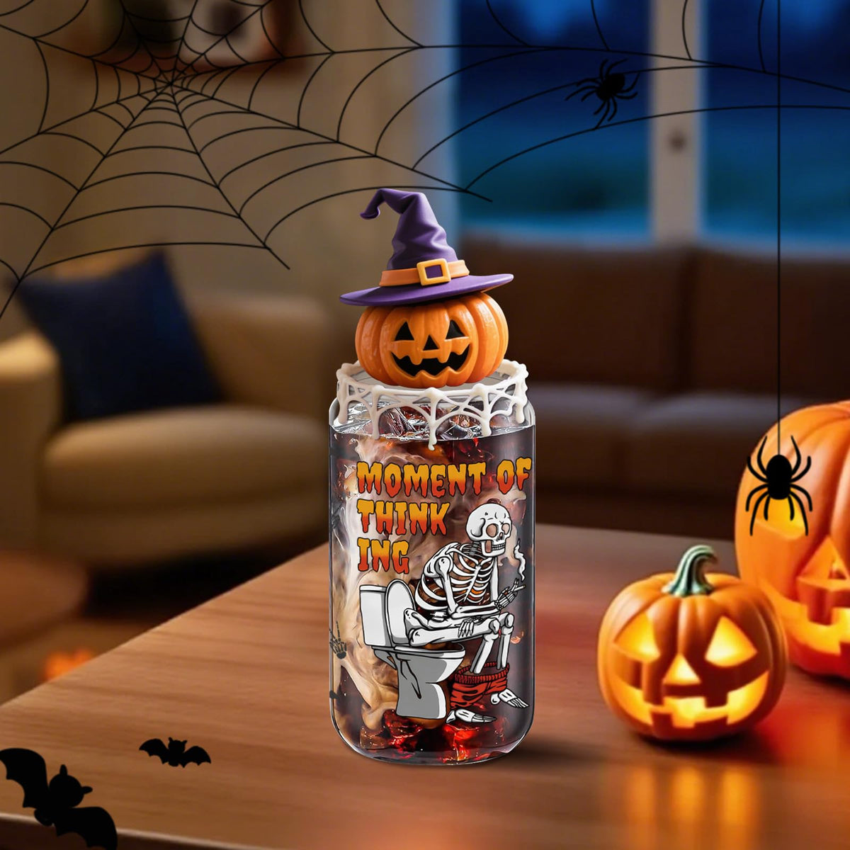 Halloween Tumbler Boo Basket Stuffers, Halloween Gifts for Women Teens Kids, Fall Cups Glass Coffee Mug with Lid & Straw 16 oz, Spooky Cute Skeleton Gag Gifts Fall Basket Stuffers Drinking Glasses