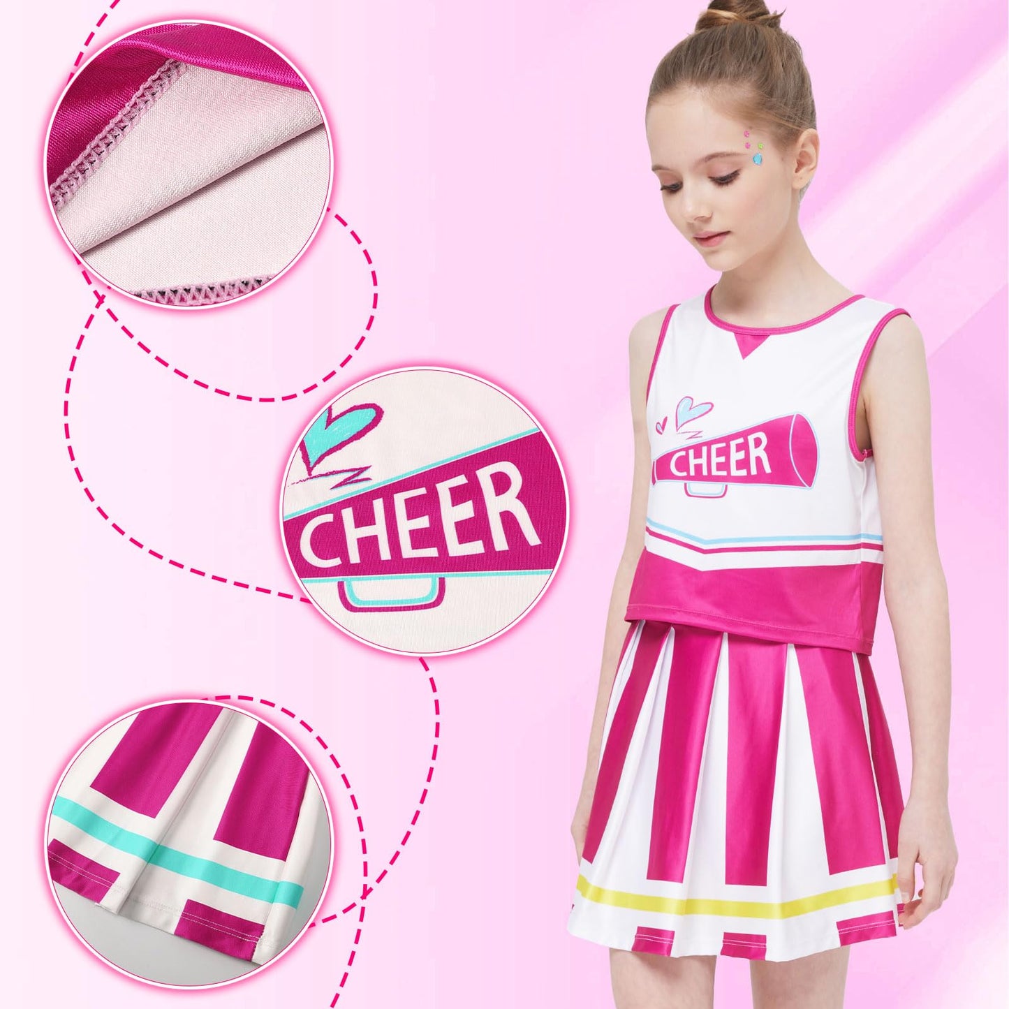 PARTTELY Girls Cheerleader Outfit Uniform Hot Pink Size 6-7T