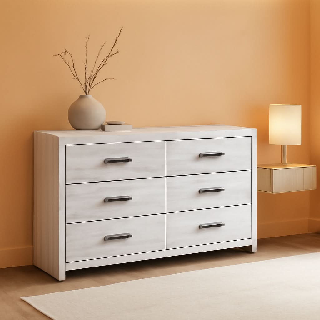 Cayboni Vintage 6 Drawer Dresser With Safety Stop White