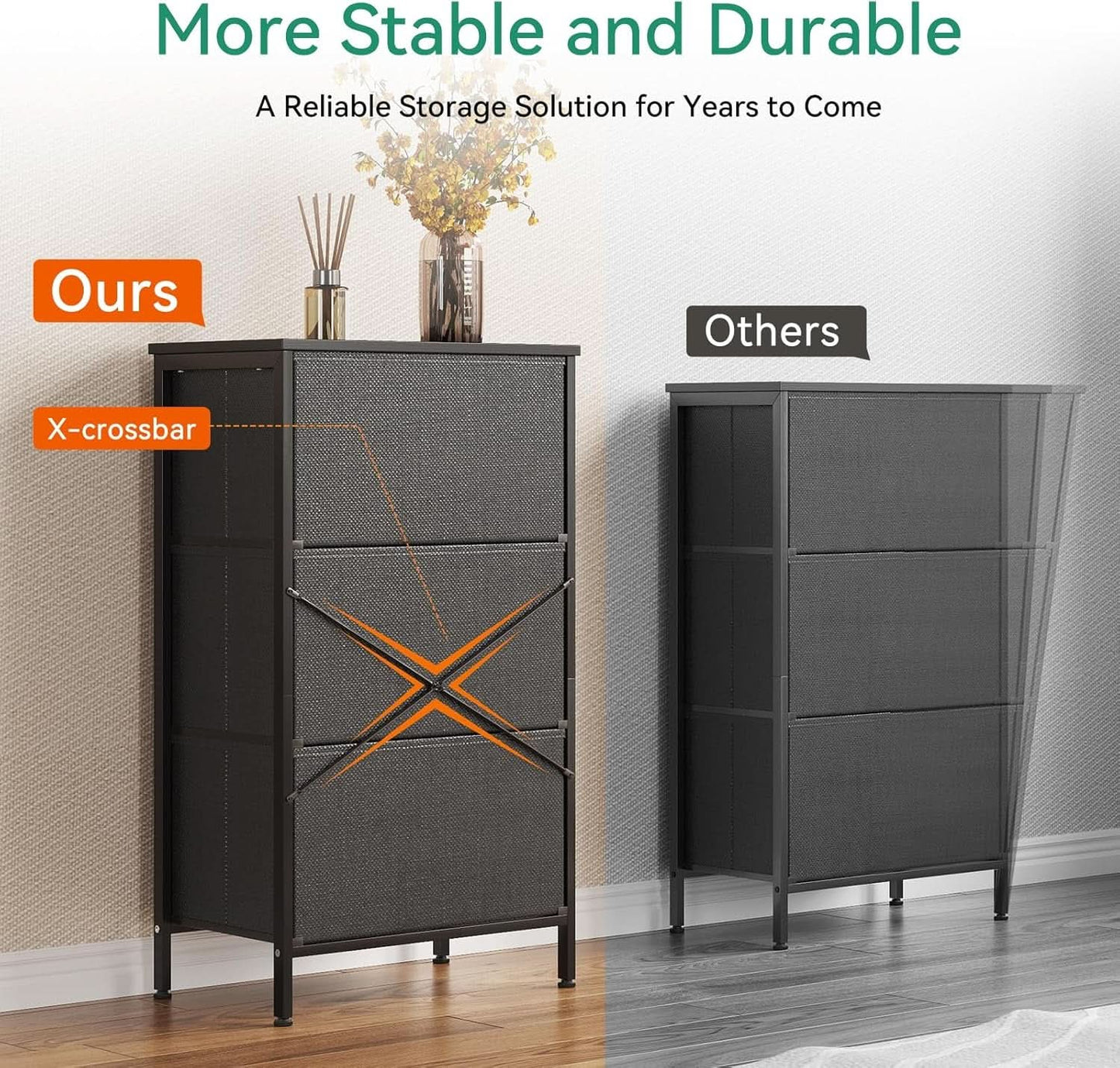 Dark Grey Dresser Nightstand With 3 Drawers Space Saver