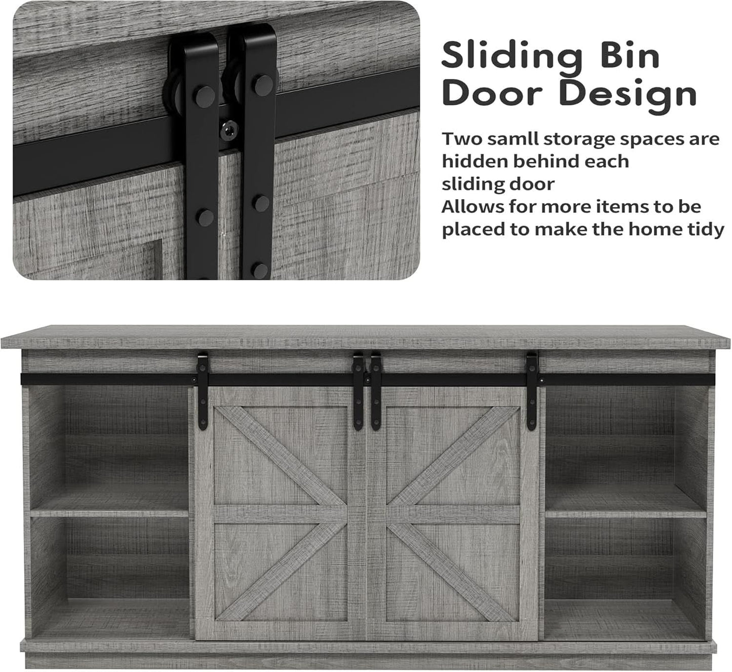 65 Inch TV Stand With Sliding Barn Doors Media Console