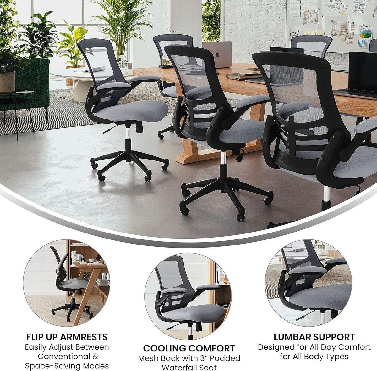 Kelista Dark Gray Mesh Mid Back Office Chair For Desk