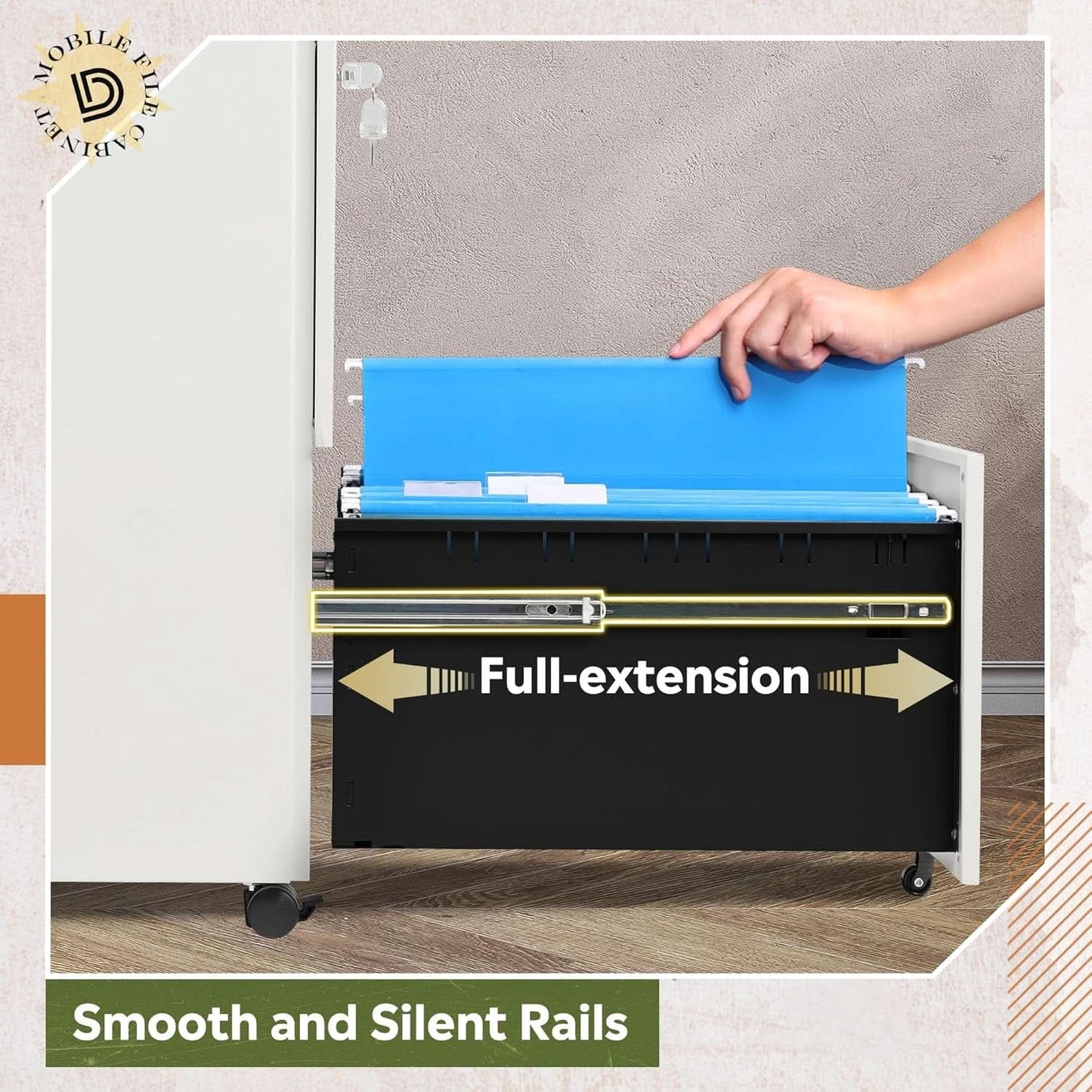 Locking 2 Drawer File Cabinet For Home Office Metal Under Desk Fully Assembled With Smooth Full Extension Slides