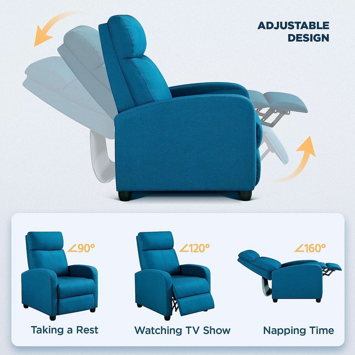 Blue Fabric Recliner Chair For Living Room Comfort