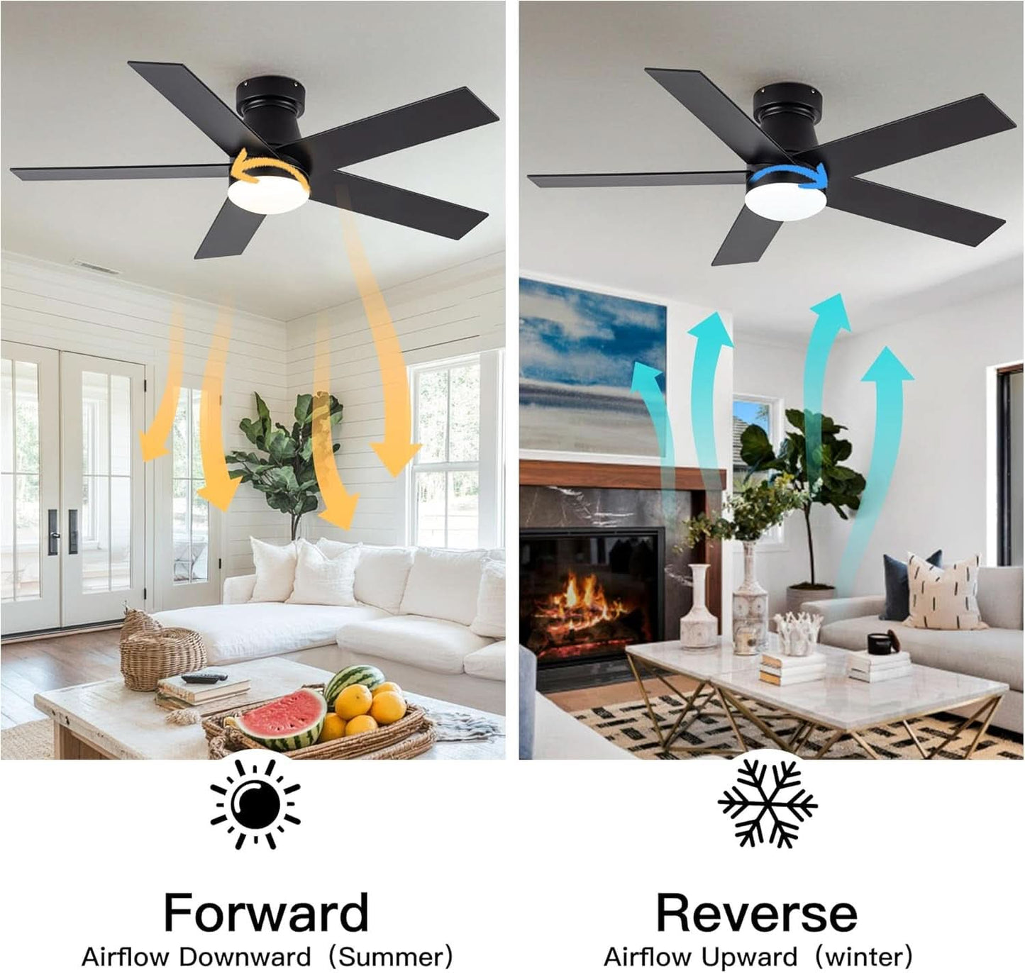 Black 47 Inch Low Profile Ceiling Fan With Remote LED