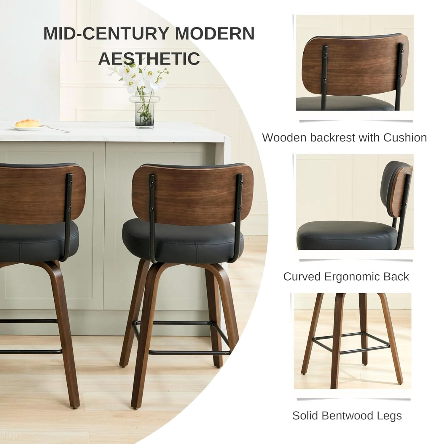 Swivel Bar Stools Set Of 4 26 Inch Counter Height Black