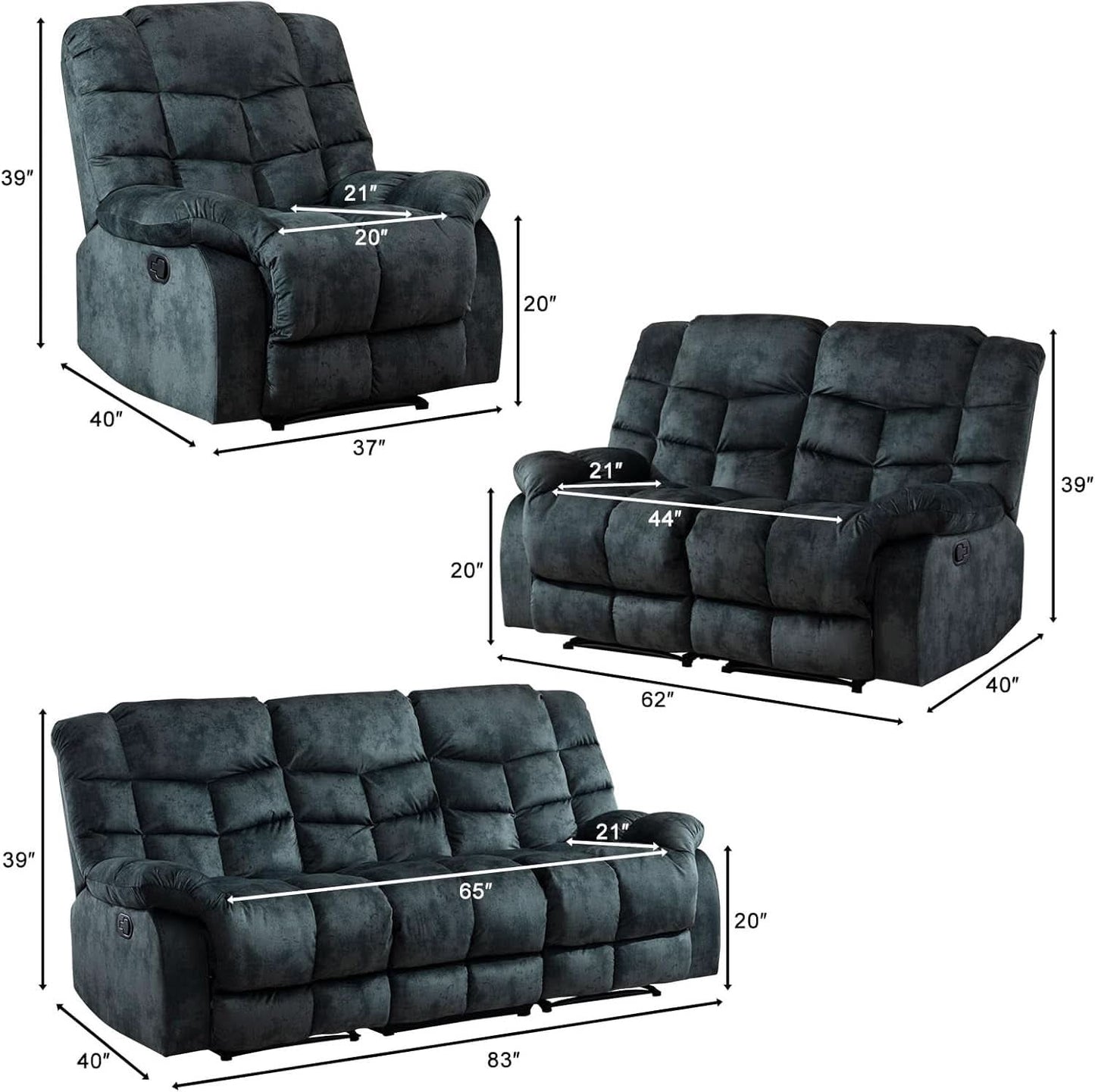 Grey Manual Reclining Living Room Set With One Seat Recliner And 3 Seat Sofa