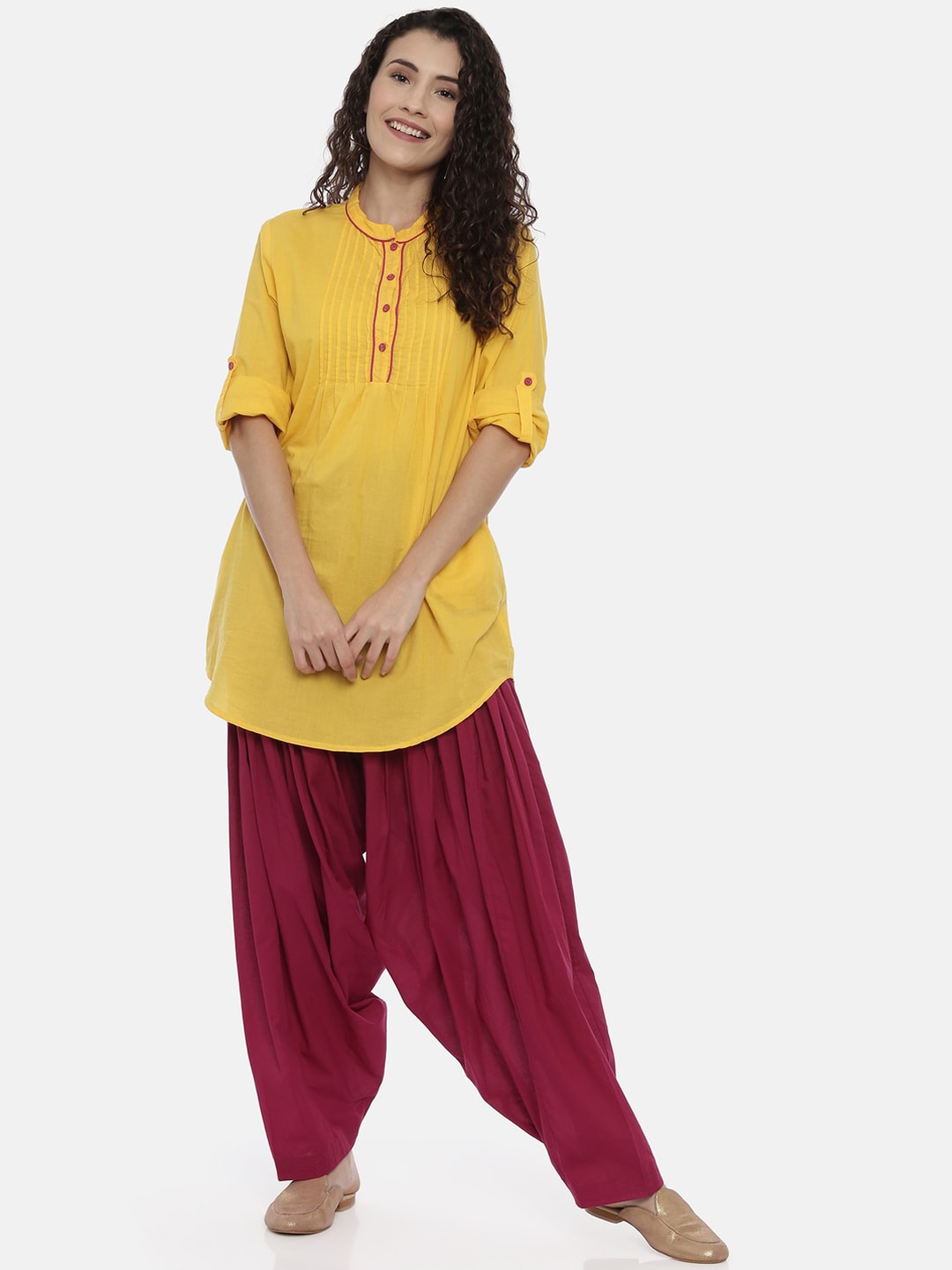 Souchii Maroon Solid Regular-Fit High-Rise Patiala