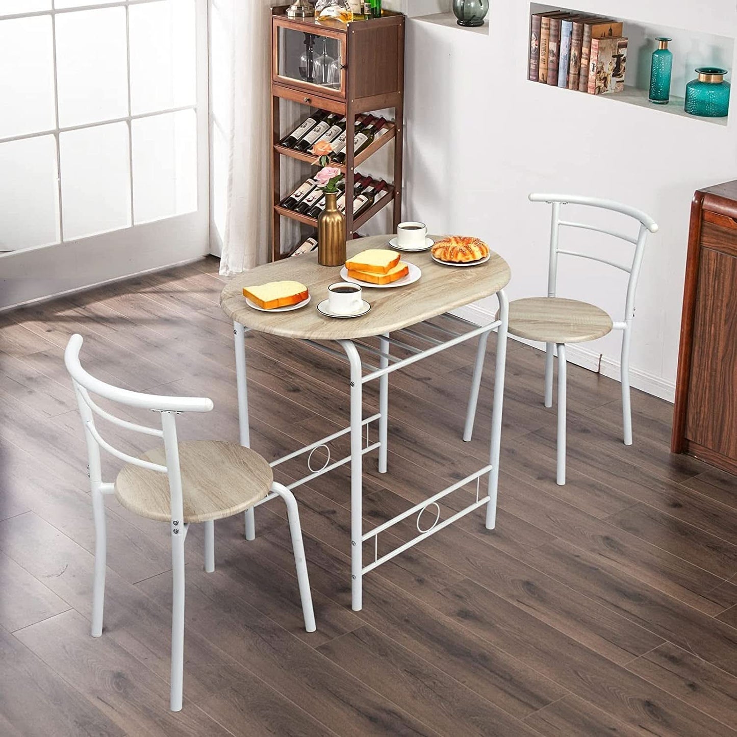 Small Minimalist Wooden Kitchen Table And Chair Set For Two