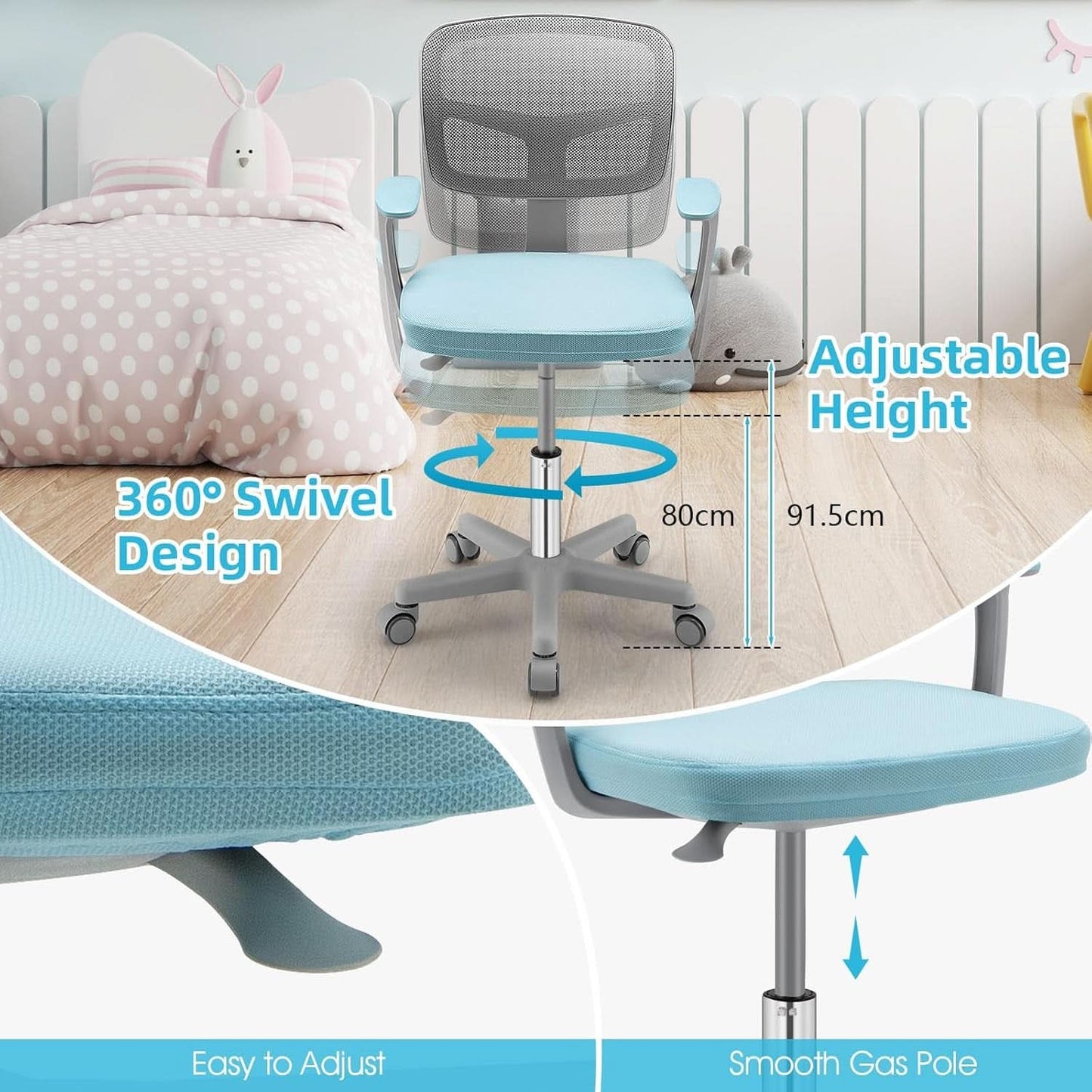Ergonomic Kids Desk Chair With Lumbar Support Blue