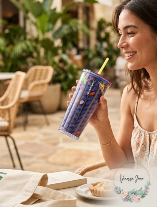 Starbucks Floral & Leaves Purple Plastic Tropical Cold Cup 24 Oz New Summer 2023
