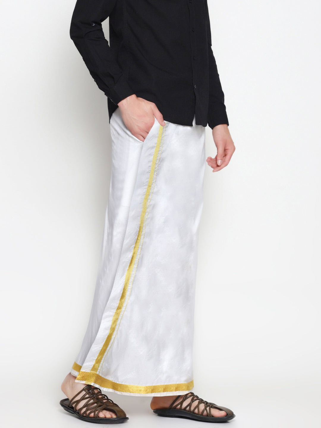 Sethukrishna Men White Double Layer Readymade Dhoti With Pocket
