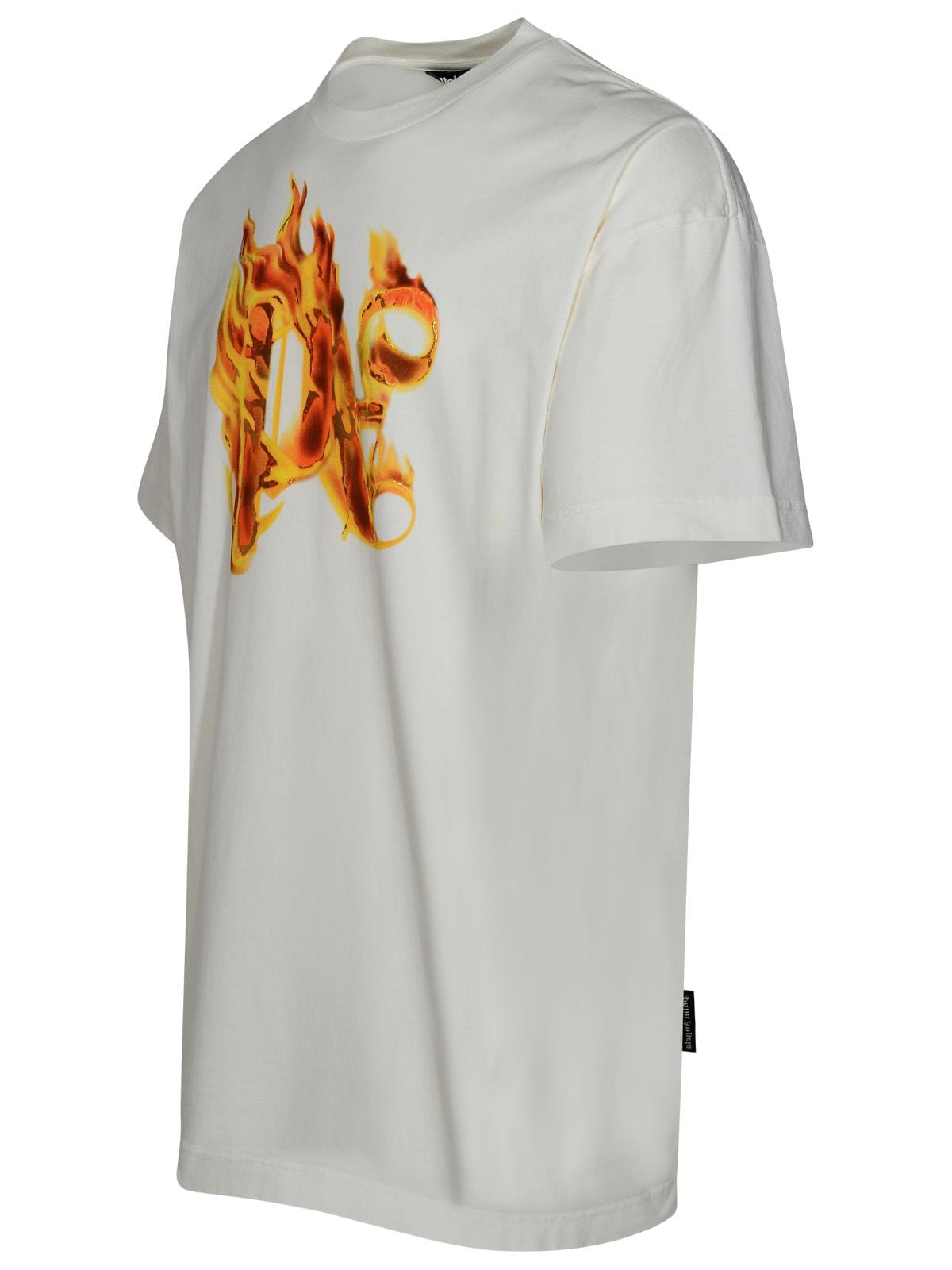 Palm Angels 'Burning Monogram' White Cotton T-Shirt Men