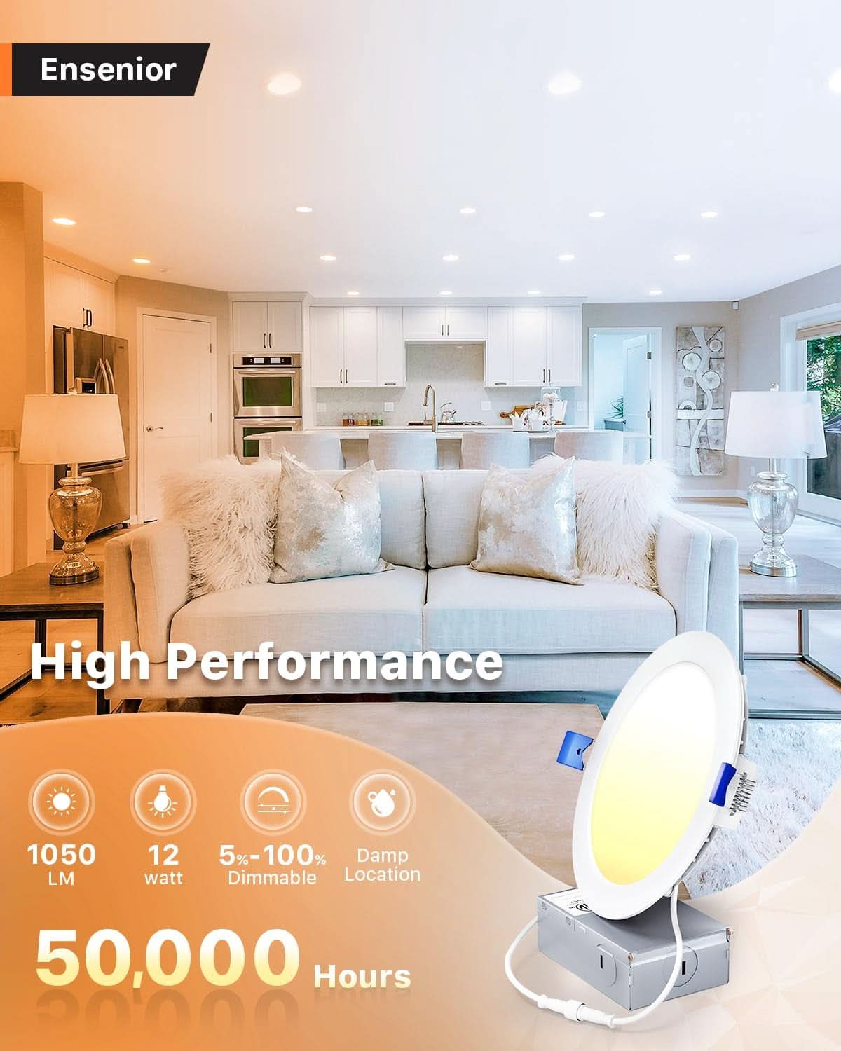 6 Inch LED Recessed Ceiling Light Dimmable 2700K 5000K 5CCT 1050LM 12W 120V Canless Wafer Downlight 24Pack ETL FCC IC