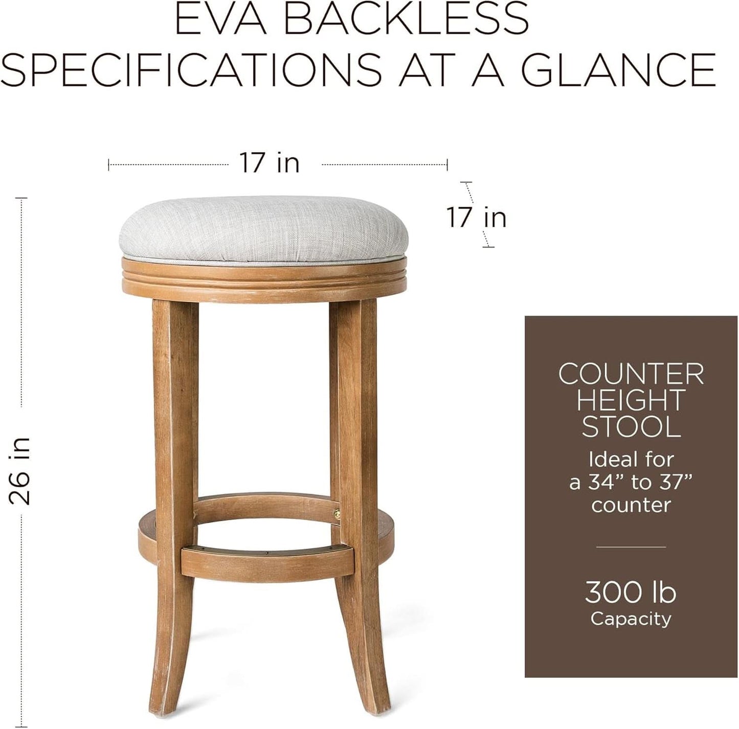 Eva 31 Inch Bar Height Backless Swivel Bar Stool Weathered Oak Sand Fabric