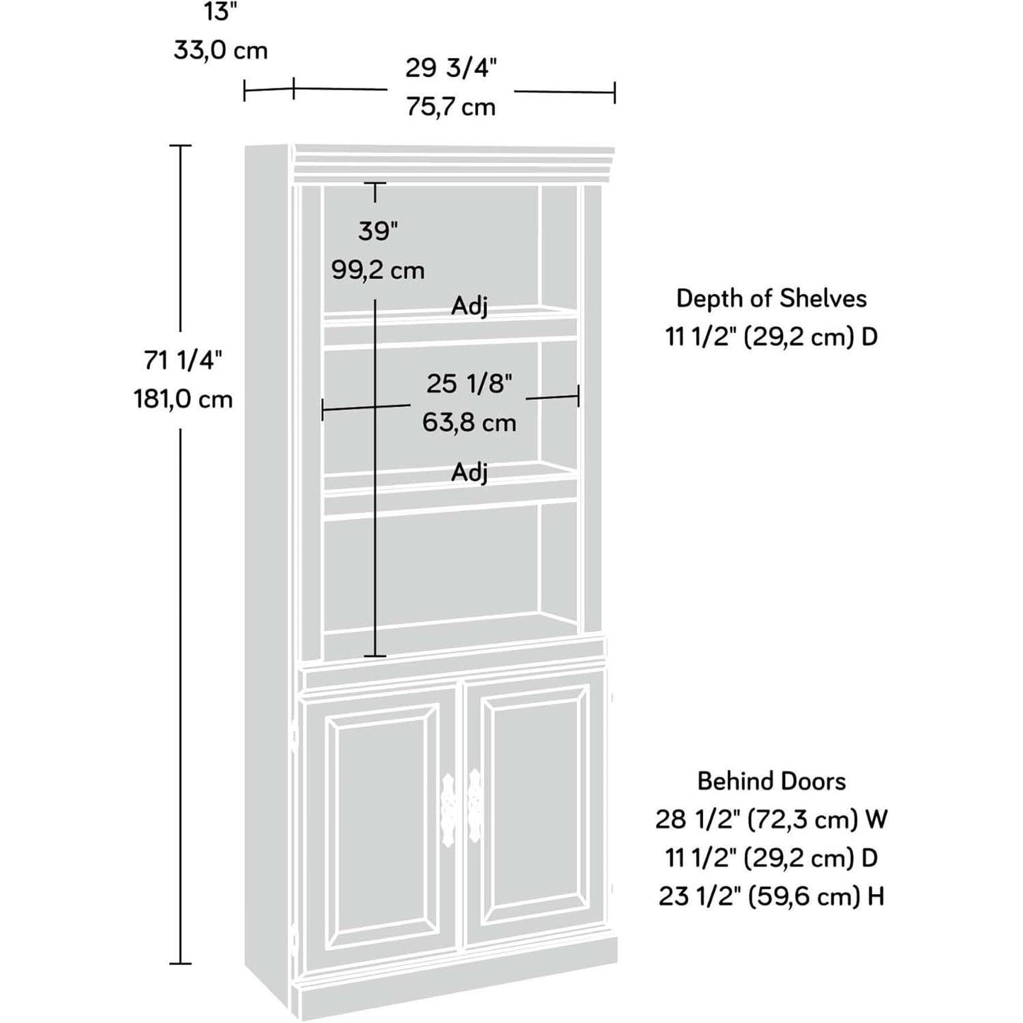 Heritage Hill Library With Doors Bookcase, Classic Cherry Finish, 71 Inch Tall