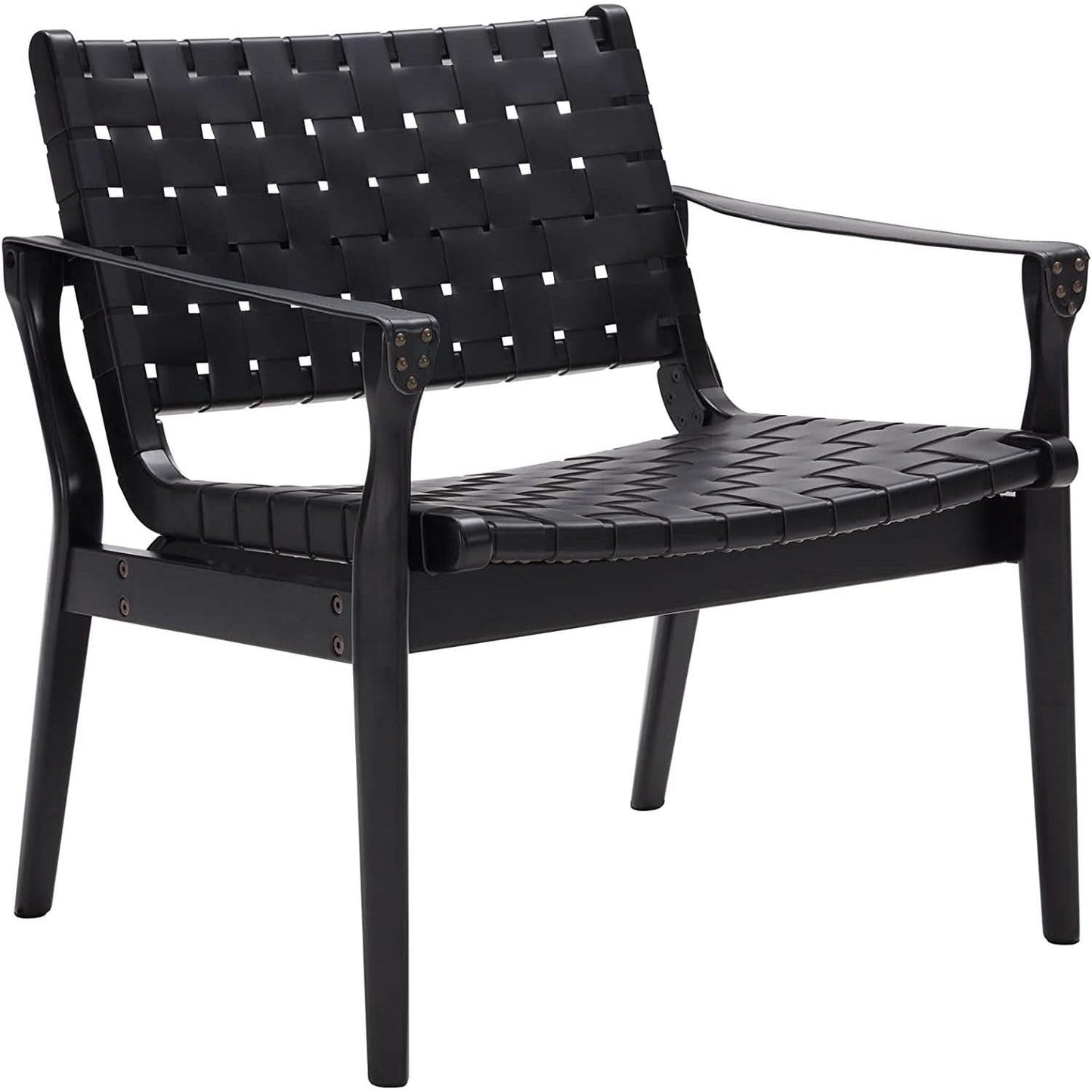 Scandinavian Woven Leather Chair With Natural Wood Frame