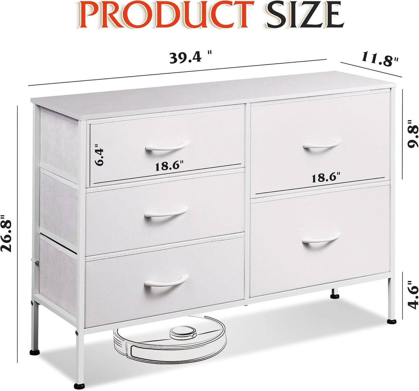 Fabric Dresser With 5 Drawers White For Bedroom Storage Organizer
