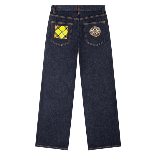 QE Plaid Walker Heavyweight Straight Leg Denim Jeans
