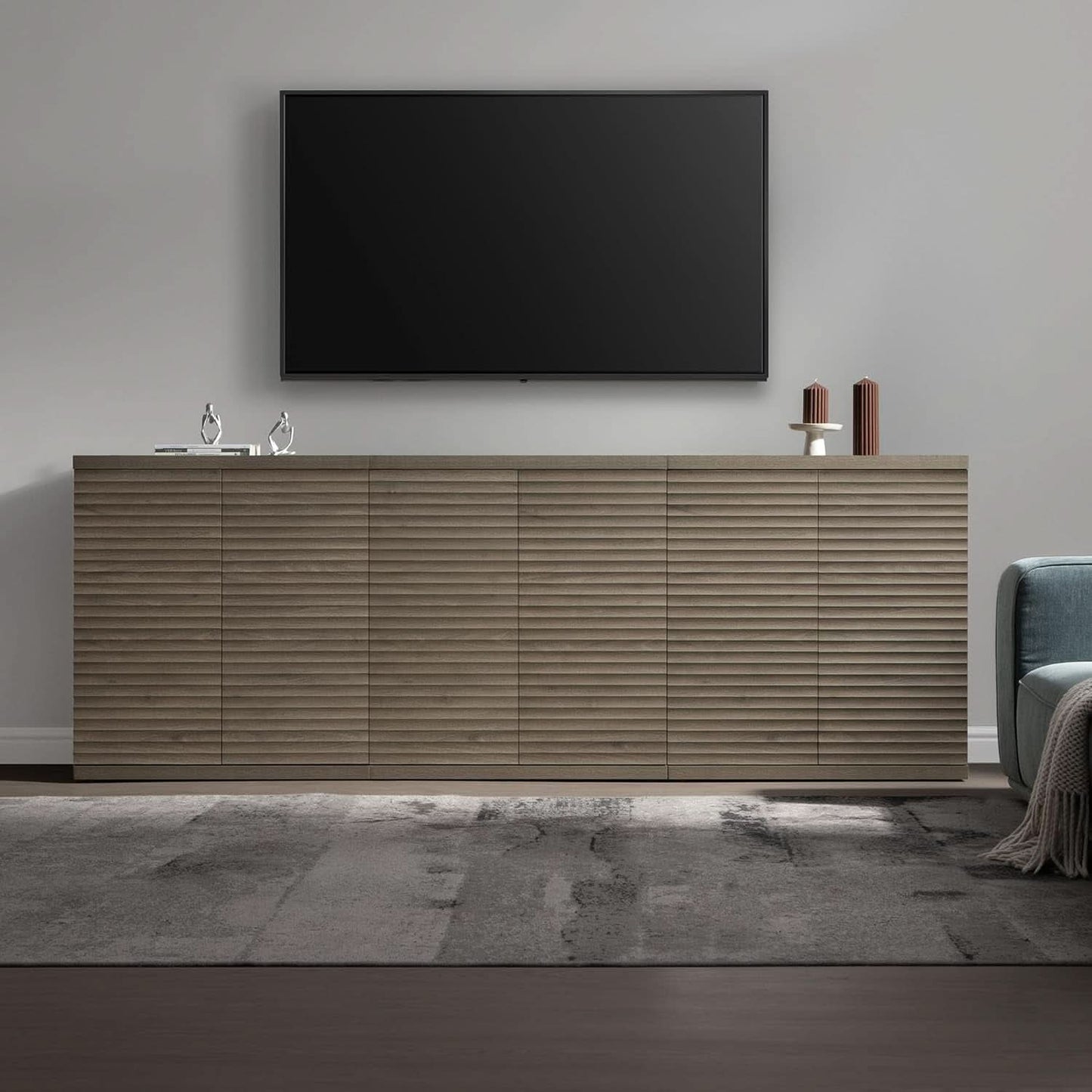 Modern Buffet Cabinet With Wave Panel Doors Large Storage