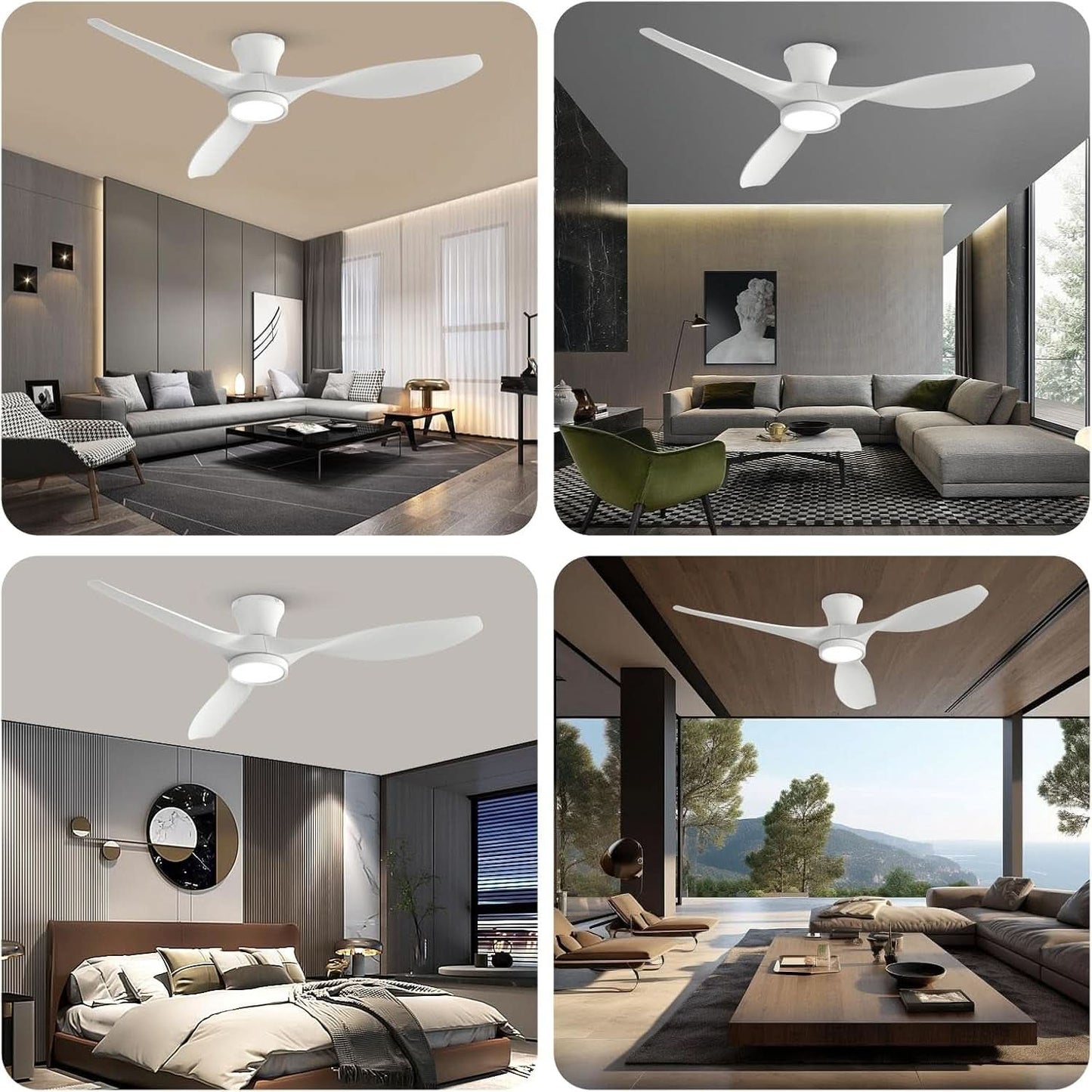 52 Inch Ceiling Fan With Remote And Quiet DC Motor For Bedroom And Living Room