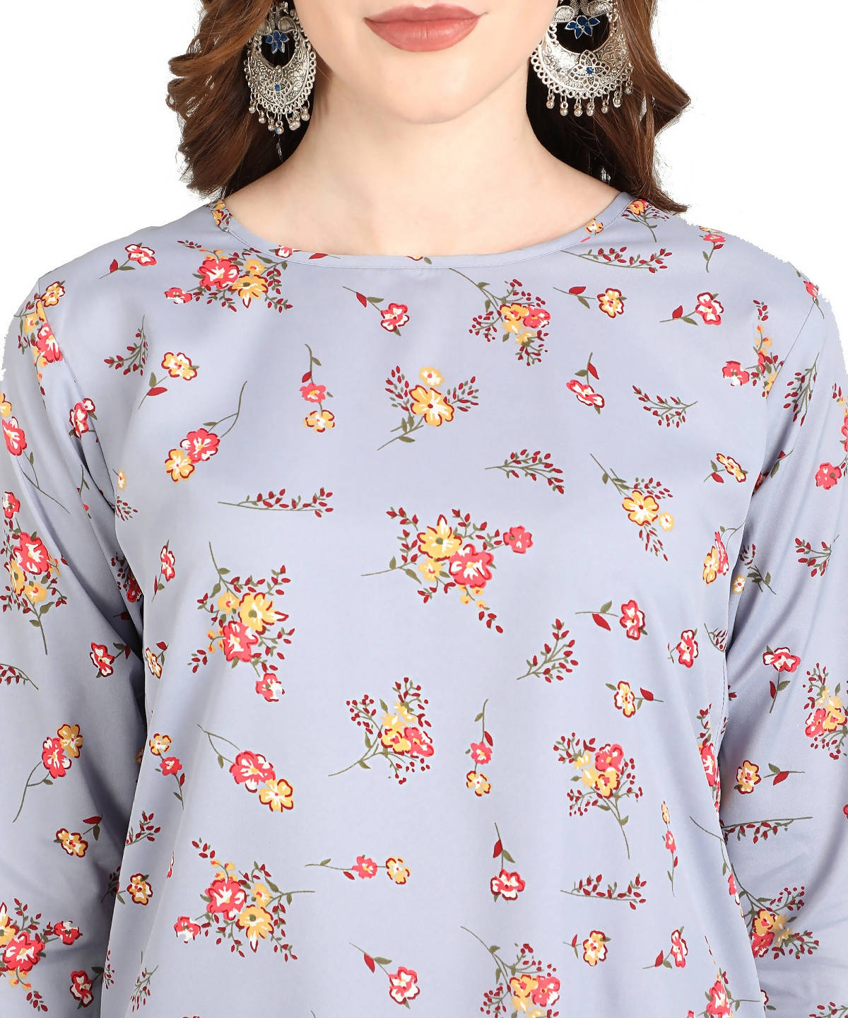 Vamika Grey French Crepe Printed Party Wear/Casual Wear Kurti