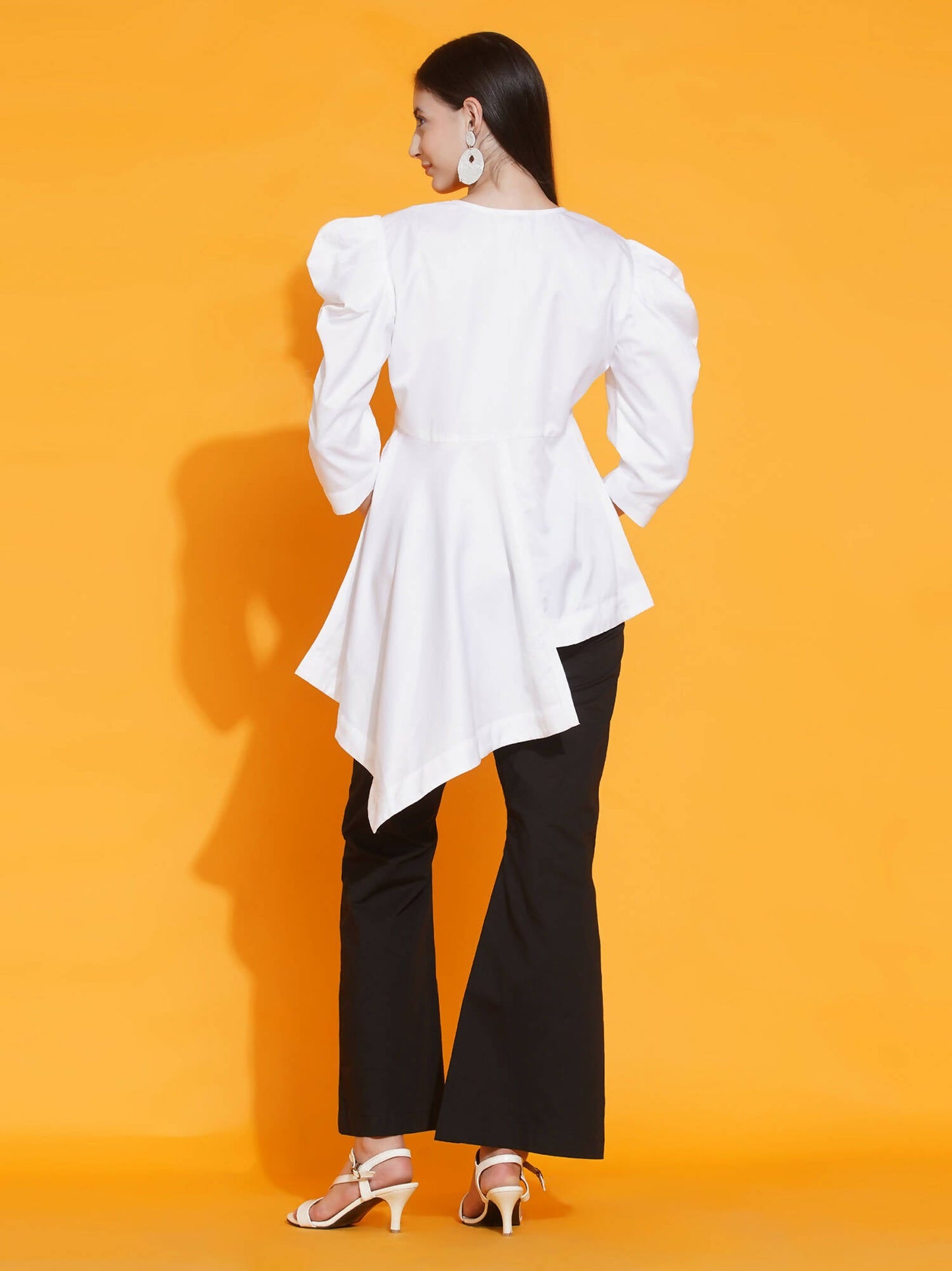 Women Republic White Shirt With Sequence Embroidery And Bellbotton Pants