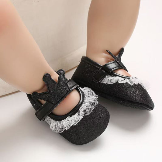 Newborn Infant Baby Girls Shoes Toddler Kids Princess Crown Glitter Design Shoes Soft Sole Anti-slip