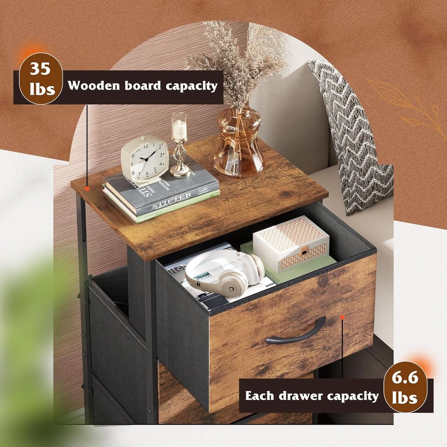 Dresser With 3 Drawers Rustic Brown Wood Grain Finish