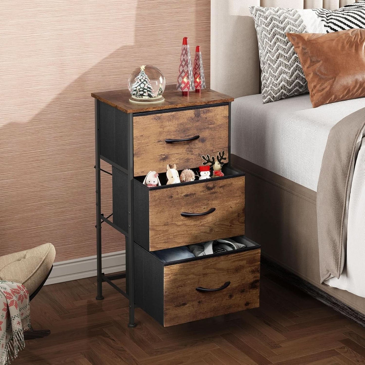 Dresser With 3 Drawers Rustic Brown Wood Grain Finish
