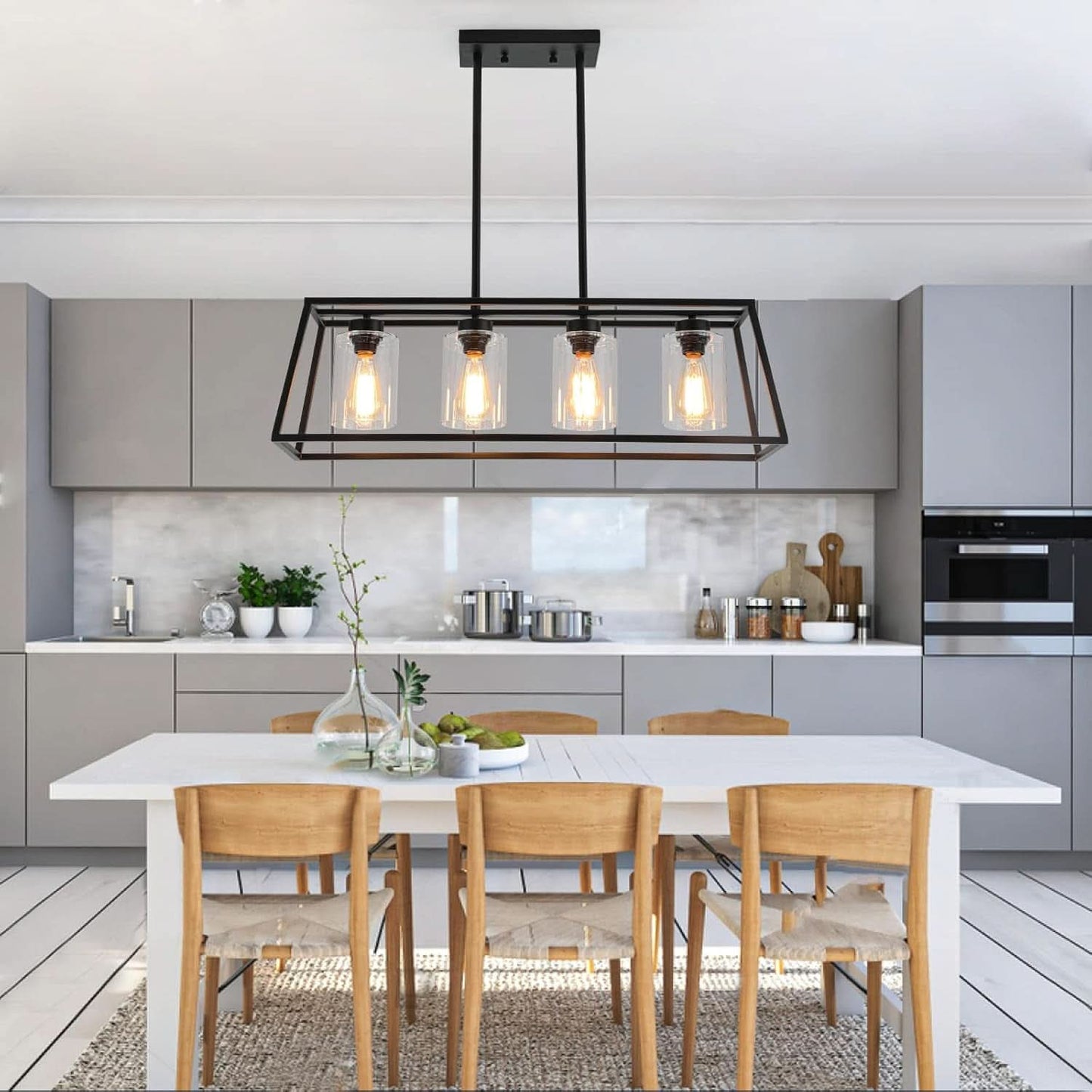 Black Farmhouse Linear Chandelier 4 Light For Dining Room