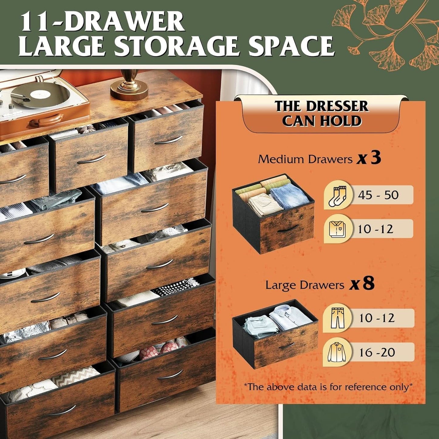 Tall Fabric Dresser With 11 Drawers Storage Tower Unit