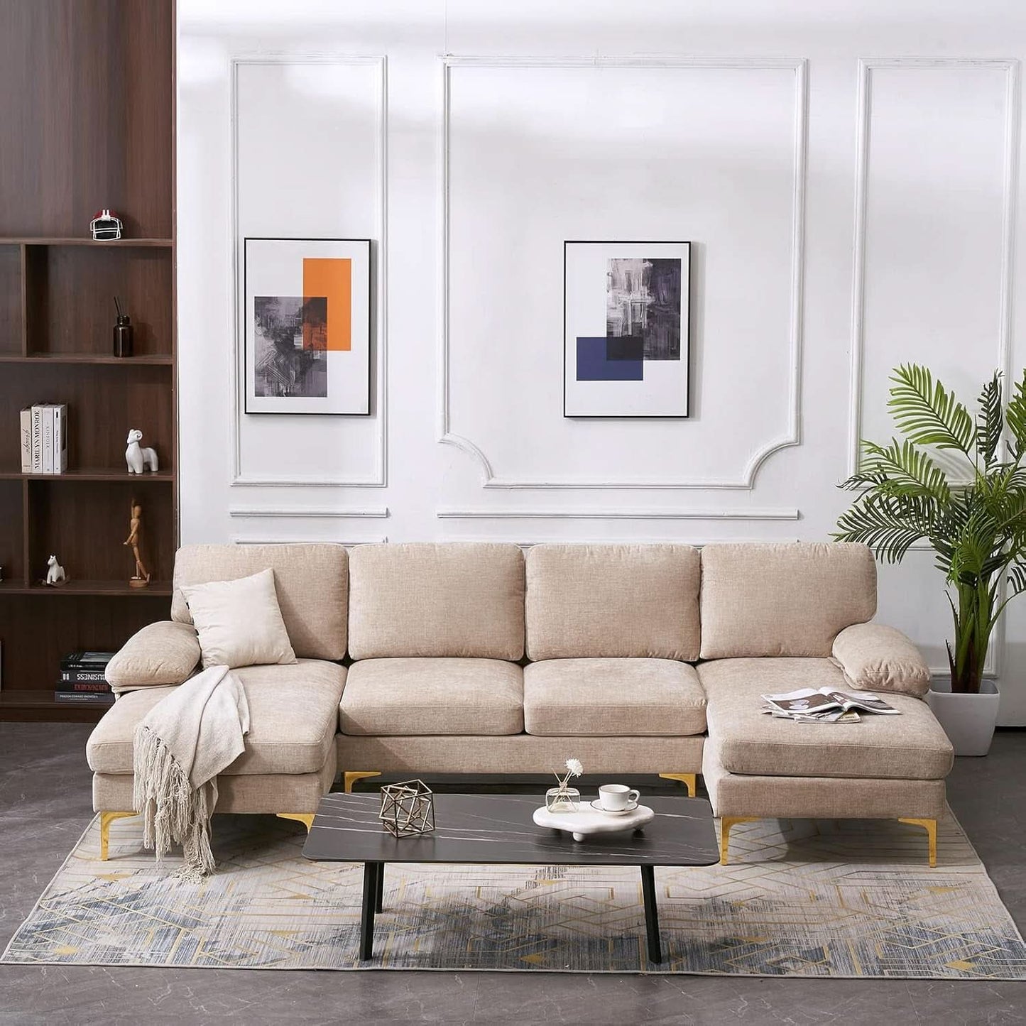 Convertible Sectional Sofa 110 Inch Camel U Shape
