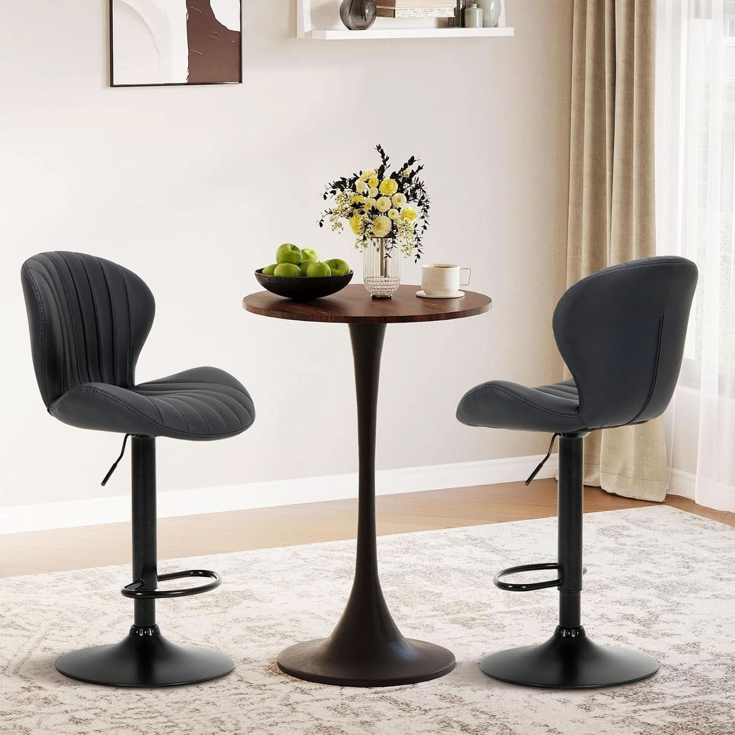 Black Adjustable Faux Leather Swivel Bar Stool Set Of Four