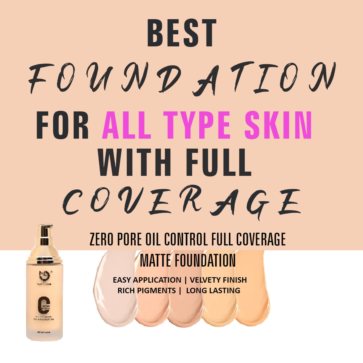Matt Look Zero Pore Oil Control Full Coverage Matte Foundation - Light