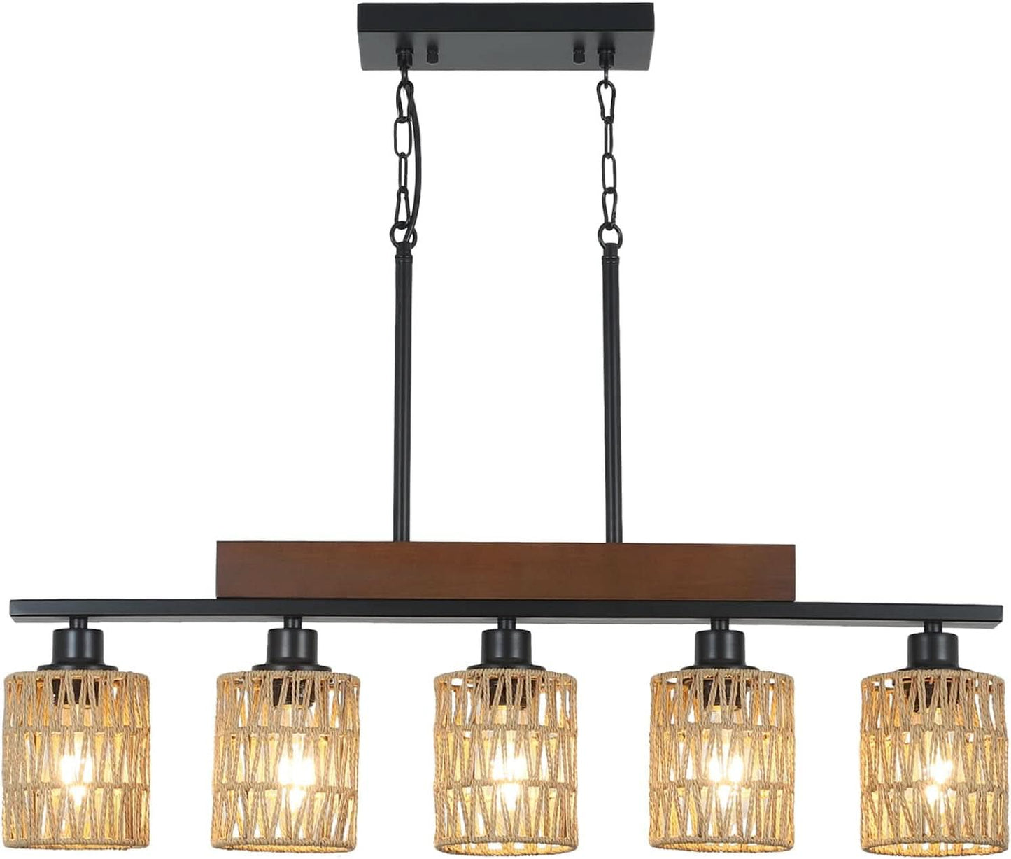 Rattan Farmhouse 5 Light Linear Chandelier Black Lighting