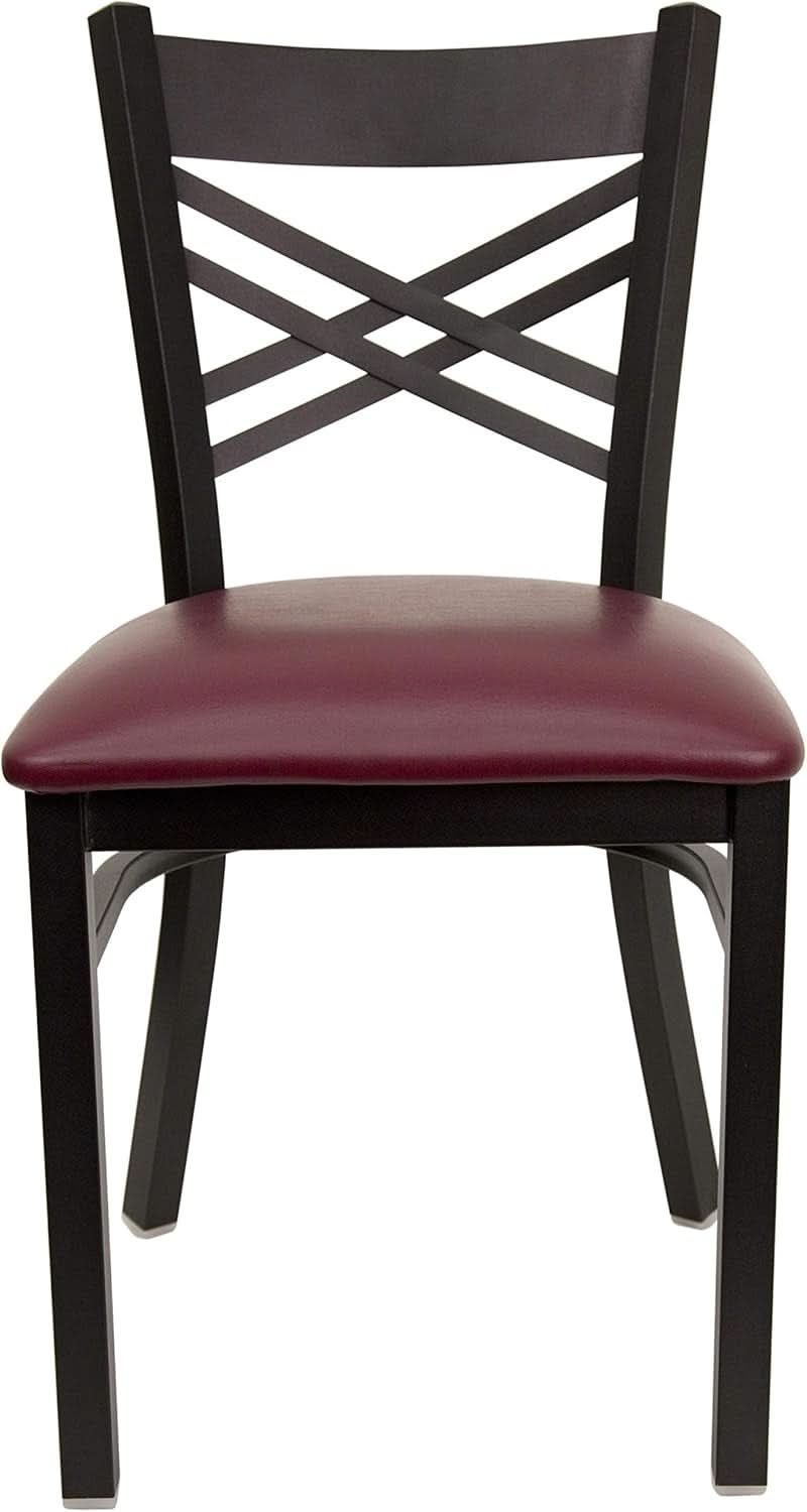 Set of 2 Hercules Burgundy Vinyl XBack Metal Dining Chairs for Restaurants Durable Steel Frame