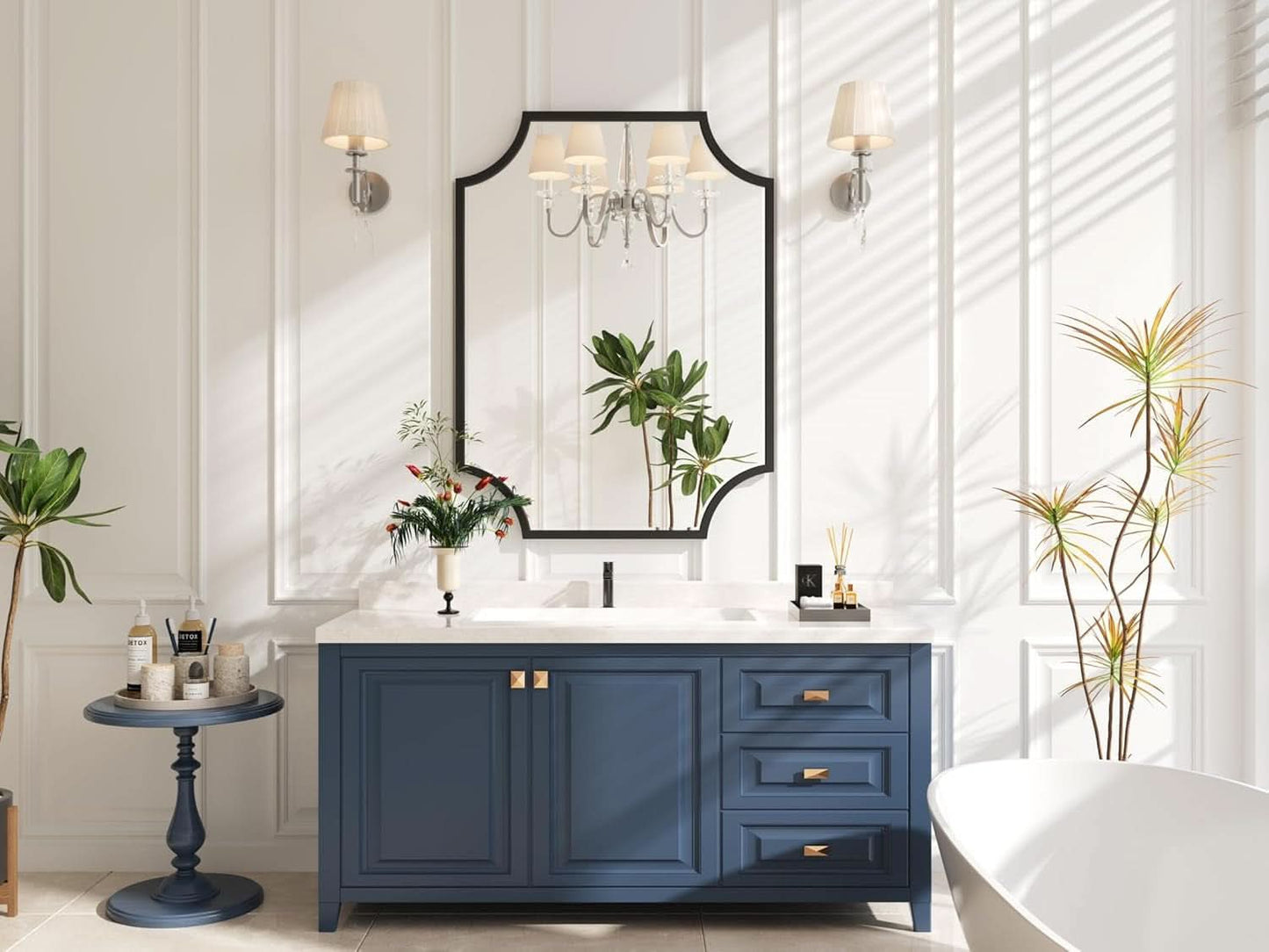 30x40 Black Bathroom Mirror With Gold Scalloped Frame