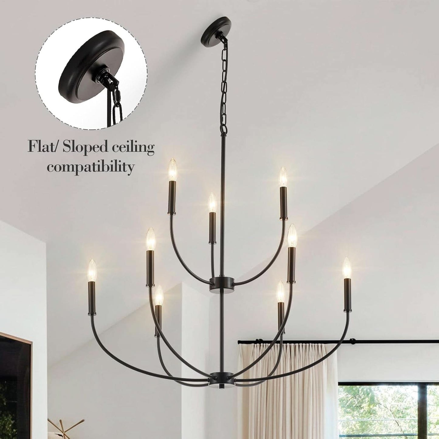 Nine Light Black Chandelier For Entryway Modern Farmhouse