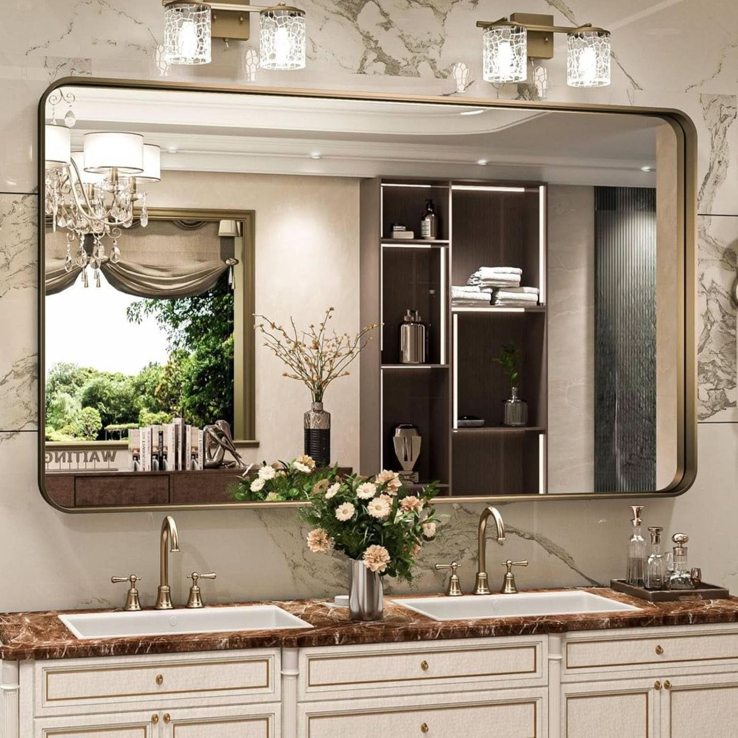Bronze Bathroom Mirror 55x36 Inch Brushed Bronze Frame