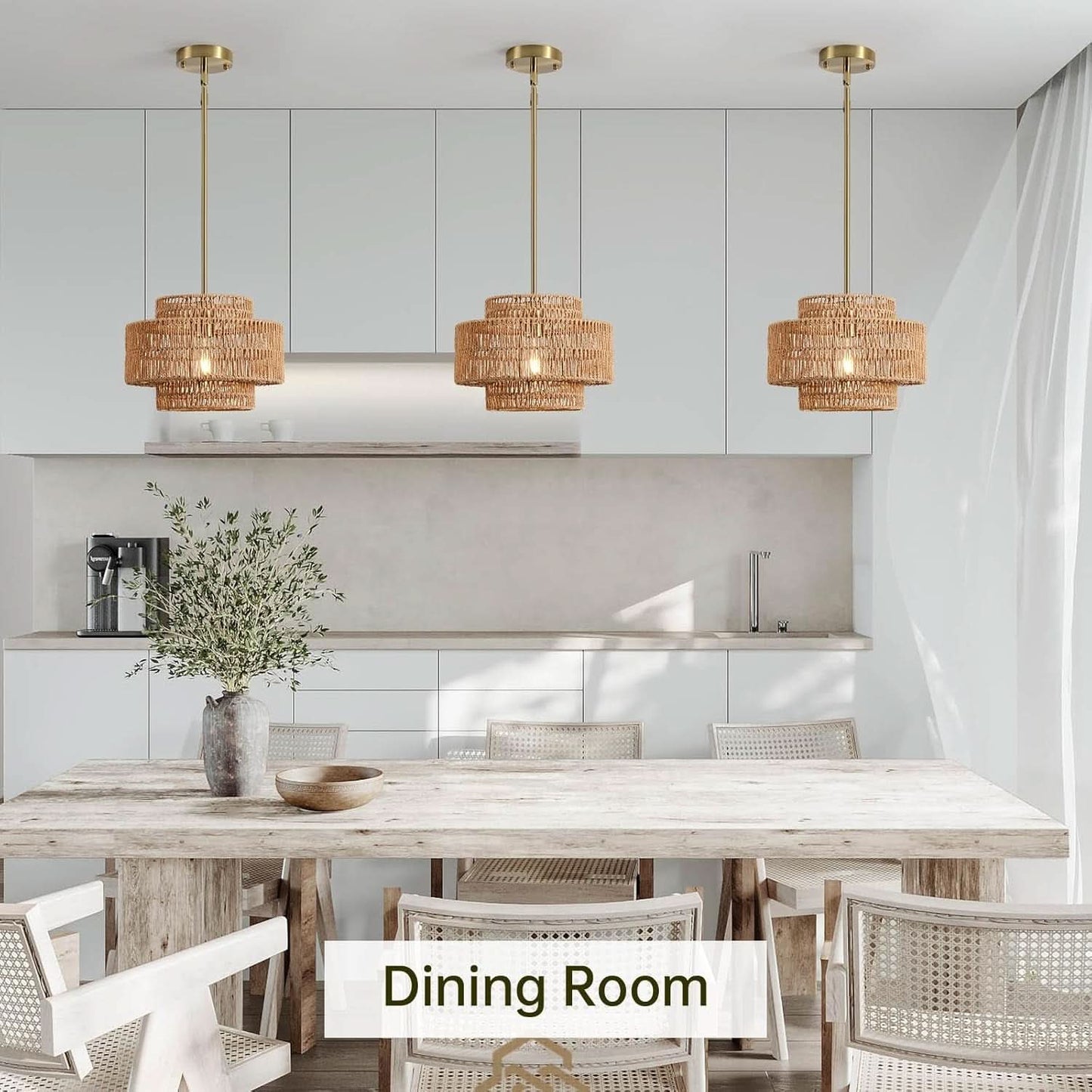 Boho Rattan Chandelier Handwoven Pendant Light Natural