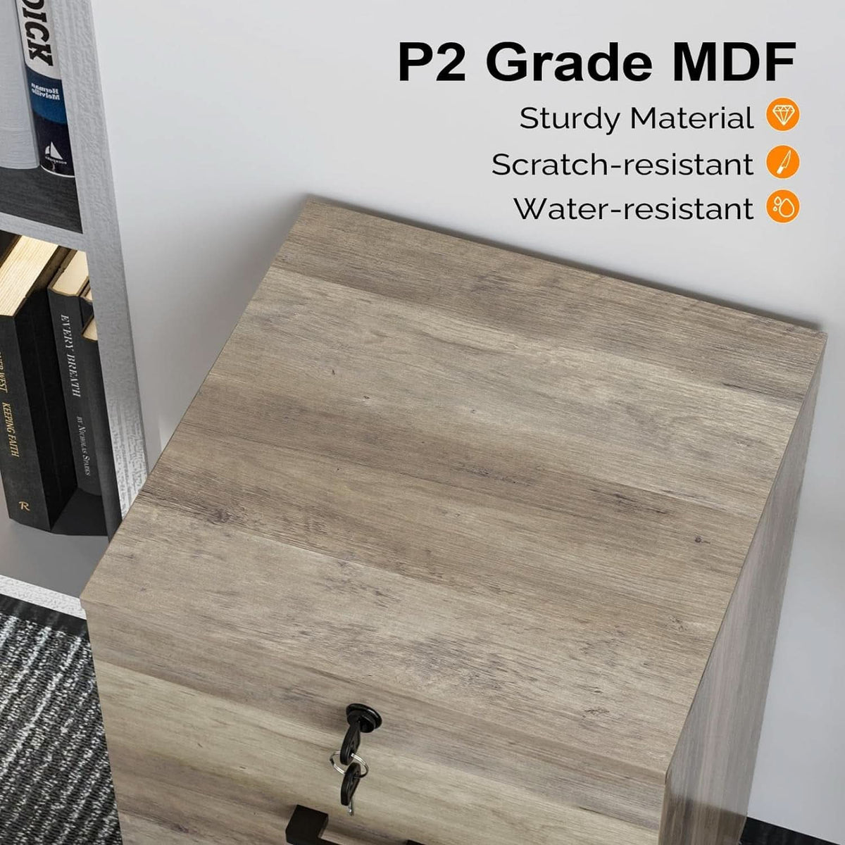 Rolling File Cabinet With Lock And Two Drawers For Letter Files