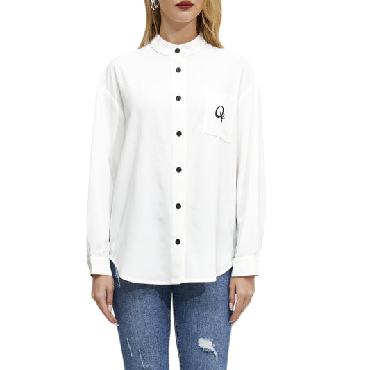 Classic QE Women Long Sleeve Button Up Casual Shirt Top