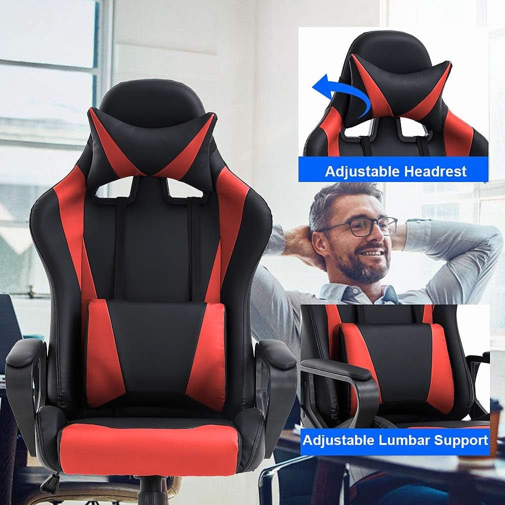 Gaming Chair With Ergonomic Adjustable Lumbar Support