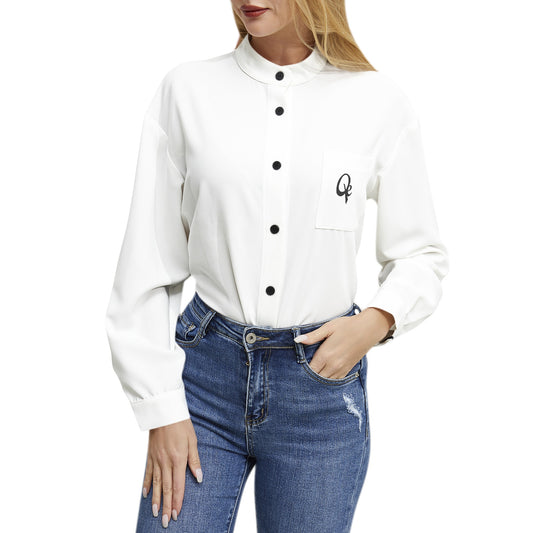 Classic QE Women Long Sleeve Button Up Casual Shirt Top
